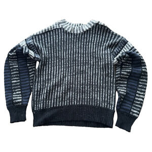 Vtg Radius Sweater Mock Neck L/S White Black Stripe Design Men's Medium